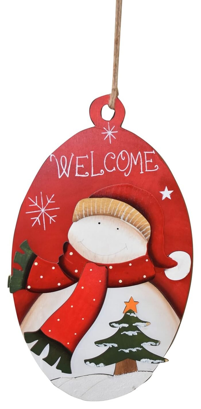 71xPIL7o6mL._SL1500_ Jagmag® Snowman Christmas Welcome Sign, Red Welcome Happy Christmas Porch Sign Merry and Snowman Outdoor Banner Hanging Decor for Winter Christmas Holiday Theme Party Supplies - Image 1