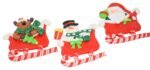 Set of 3 Resin Santa and Snowman on Sledge, Reindeer