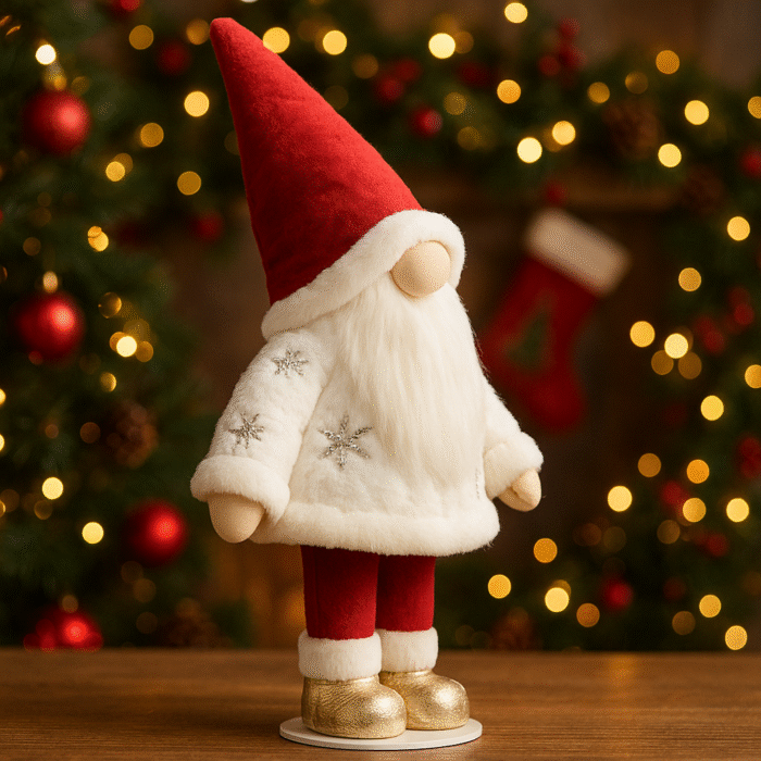 35inch Christmas Gnome Plush Decoration | Santa Gnome Figurine with Red Hat & White Fur Coat | Standing Nordic Tomte Xmas Doll for Home Décor, Tabletop Display & Holiday Decoration - Image 2