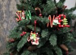 Christmas Tree Hanging Words Snow Joy Noel Decorated with Candy Cane Santa Snowman 3pcs - Image 2