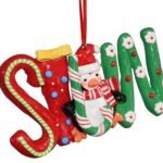 Christmas Tree Hanging Words Snow Joy Noel Decorated with Candy Cane Santa Snowman 3pcs