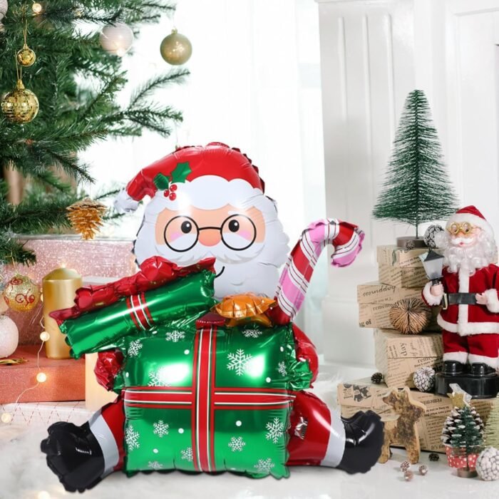 4D Standing with Santa Gift Foil Balloon, Merry Christmas Xmas Theme Foil Balloons for Christmas Party Decorations, Santa Foil Balloon - Image 2