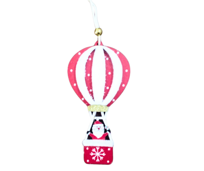 1pc Christmas Hanging Ornaments, Wooden Santa Claus, Xmas Tree Decorations Items, Christmas Decorations Ideas (Santa in red hot air Balloon) - Image 2