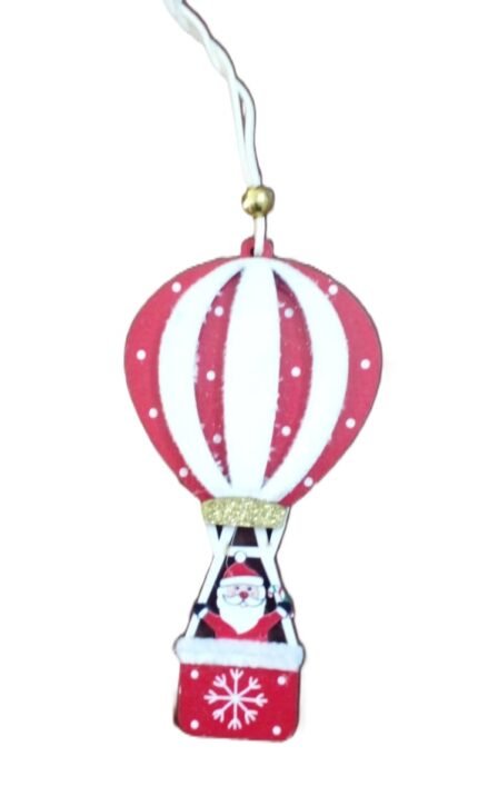1pc Christmas Hanging Ornaments, Wooden Santa Claus, Xmas Tree Decorations Items, Christmas Decorations Ideas (Santa in red hot air Balloon)