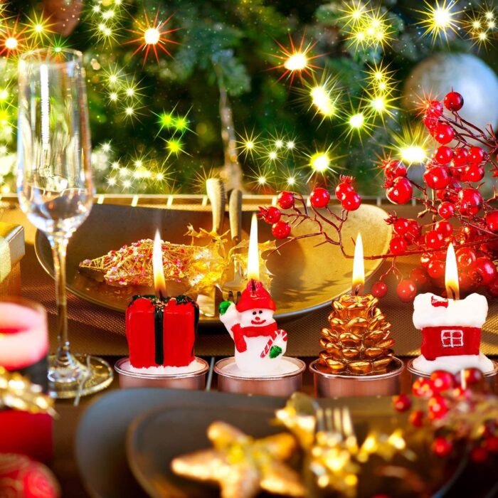 Jagmag® 4 pcs Set Pieces Christmas Tealight Candles Santa Claus, Snowman, Pine Cones, Christmas Tree, House, Shoes, Santa Hat Candles, Christmas Home Decorations - Image 1