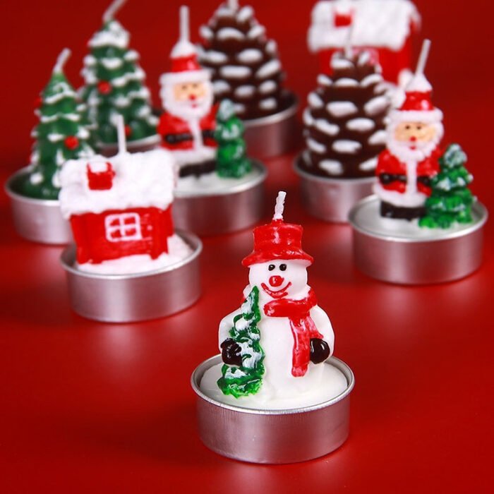 Jagmag® 4 pcs Set Pieces Christmas Tealight Candles Santa Claus, Snowman, Pine Cones, Christmas Tree, House, Shoes, Santa Hat Candles, Christmas Home Decorations - Image 3