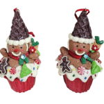 Set of 2 Gingerbread Cupcake Christmas Hanging Ornaments