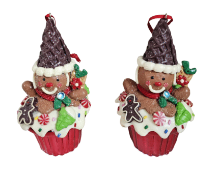 MY PARTY SUPPLIERS® Set of 2 Gingerbread Cupcake Christmas Hanging Ornaments for Tree & Home Décor