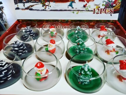 4Pcs Christmas Tea Lights Candles Snowman Santa Tree Shape Cup Candle Decorative Candle Decoration Church Candles Ball Candles Ornaments (4Pcs Christmas Bowl Candles)