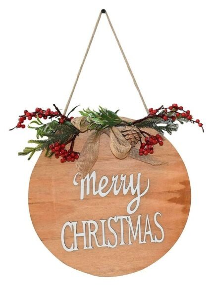 Jagmag® Christmas Farmhouse Sign,Wreath for Front Door, Merry Christmas Wreath Wooden for Home,Christmas Decorations, Xmas Decor,erry Christmas Quote 2 Layers Wall Hanging