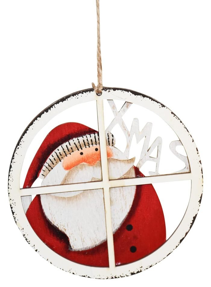 Set of 2 Wooden Christmas Hanging Ornaments – Santa & Snowman Round Window Decor for Xmas Tree, Wall, Door & Home Decoration - Image 3