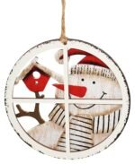 Set of 2 Wooden Christmas Hanging Ornaments – Santa & Snowman Round Window Decor for Xmas Tree, Wall, Door & Home Decoration - Image 2