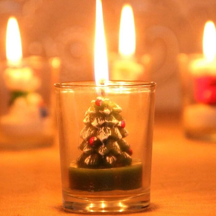 4Pcs Christmas Tea Lights Candles Snowman Santa Tree Shape Cup Candle Decorative Candle Decoration Church Candles Ball Candles Ornaments (4Pcs Christmas Glass Candle Candles) - Image 3