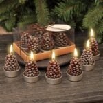 6 Pcs Pinecone Tealight Candles, Snow-Frosted Christmas Pine Cone Candles Set for Home Decor, Table Centerpiece, Holiday Decoration, Christmas Gifts, Winter Party Decorations