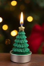 6 Pcs Christmas Tree Tealight Candles – Glitter Green Mini Tree Shape Candles for Christmas Decorations, Home Décor, Table Centerpiece, Holiday Gifts, Winter Party Decoration - Image 3