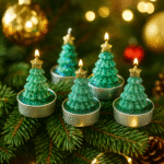 6 Pcs Christmas Tree Tealight Candles – Glitter Green Mini Tree Shape Candles for Christmas Decorations, Home Décor, Table Centerpiece, Holiday Gifts, Winter Party Decoration - Image 2