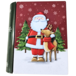 Metal Secret Storage Book Box 12 × 10 × 4 cm – Christmas Santa & Reindeer Design