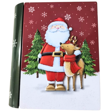 Metal Secret Storage Book Box 12 × 10 × 4 cm – Christmas Santa & Reindeer Design