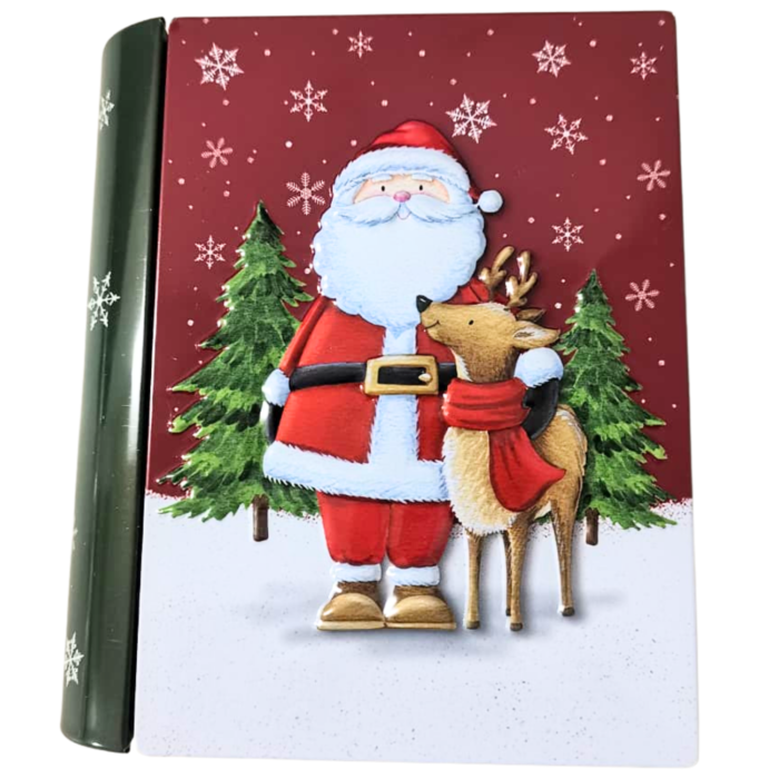 Metal Secret Storage Book Box 12 × 10 × 4 cm – Christmas Santa & Reindeer Design - Image 1