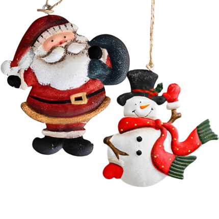 Set of 2  Santa & Snowman Christmas Hanging Ornaments – 9 × 7 cm