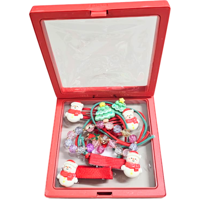 Christmas Hair Accessories Gift Box for Girls | 3 Pairs Hair Pins, 2 Rubber Bands & 1 Bracelet | Santa & Xmas Theme Hair Set for Kids | Holiday Gifting & Party (Box 3) - Image 2