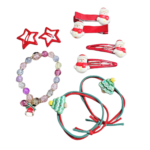 Christmas Hair Accessories Gift Box for Girls | 3 Pairs Hair Pins, 2 Rubber Bands & 1 Bracelet | Santa & Xmas Theme Hair Set for Kids | Holiday Gifting & Party (Box 3) - Image 3