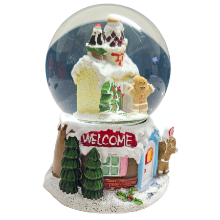 Musical Gingerbread House Snow Globe – 17 x 12 cm Multi-Color LED Light & Music