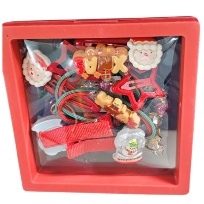 19 Christmas Hair Accessories Gift Box for Girls | 3 Pairs Hair Pins, 2 Rubber Bands & 1 Bracelet | Santa & Xmas Theme Hair Set for Kids | Holiday Gifting & Party (BOx 4) - Image 1