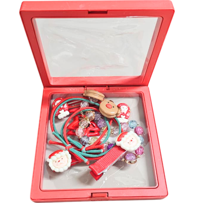 Christmas Hair Accessories Gift Box for Girls | 3 Pairs Hair Pins, 2 Rubber Bands & 1 Bracelet | Santa & Xmas Theme Hair Set for Kids | Holiday Gifting & Party - Image 2