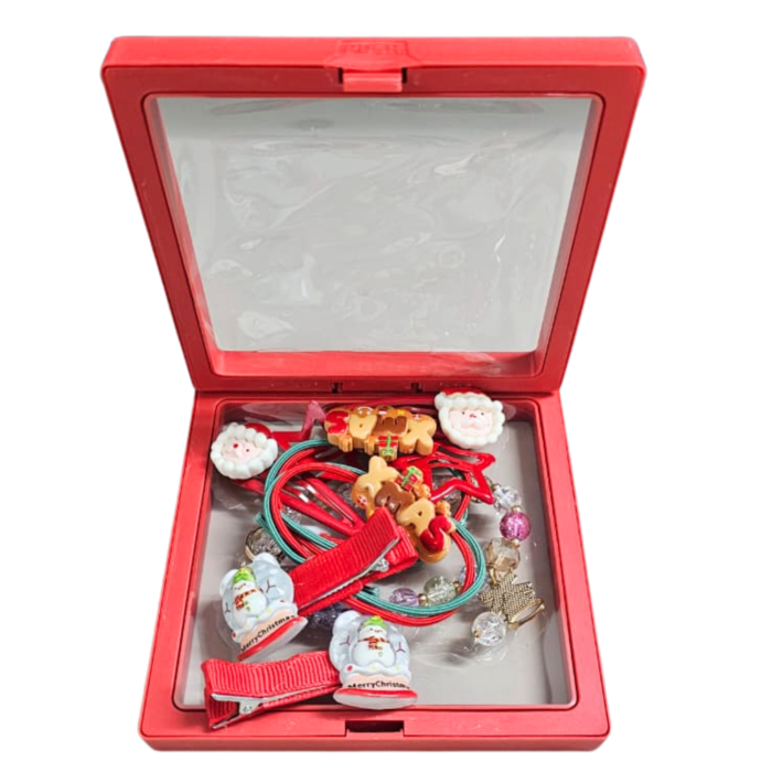 Christmas Hair Accessories Gift Box for Girls | 3 Pairs Hair Pins, 2 Rubber Bands & 1 Bracelet | Santa & Xmas Theme Hair Set for Kids | Holiday Gifting & Party (BOx 4) - Image 2