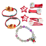 Christmas Hair Accessories Gift Box for Girls | 3 Pairs Hair Pins, 2 Rubber Bands & 1 Bracelet | Santa & Xmas Theme Hair Set for Kids | Holiday Gifting & Party (BOx 4) - Image 3