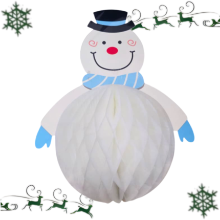 Honeycomb Snowman Decoration 33 cm – 3D Christmas Hanging Decoration for Home, Office, Kids Party & Festive Décor