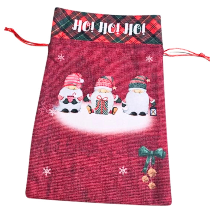 Christmas Gift Bag 32 × 20 cm – Ho Ho Ho Gnome Print Drawstring Bag - Reusable - Image 4