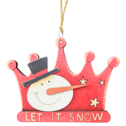 Let It Snow Wooden Hanging Ornament – 9 x 14 x 1 cm Snowman Crown Design (1 Pc)