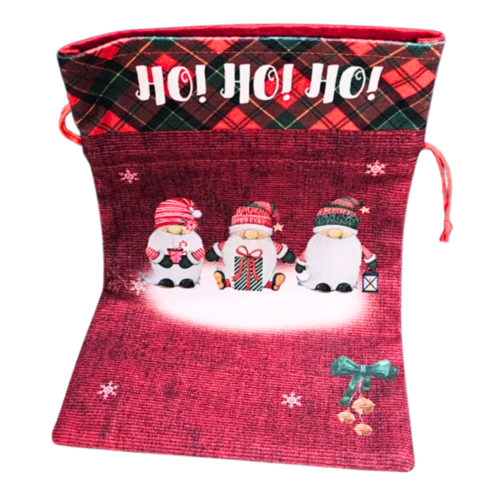 Christmas Gift Bag 32 × 20 cm – Ho Ho Ho Gnome Print Drawstring Bag - Reusable - Image 6