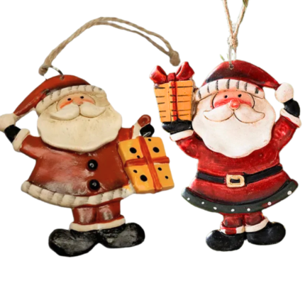 et of 2 Santa Hanging Ornaments – 9 × 7 cm Christmas Tree Décor, Gift Holding Santa Decorations for Home, Office & Party Decoration