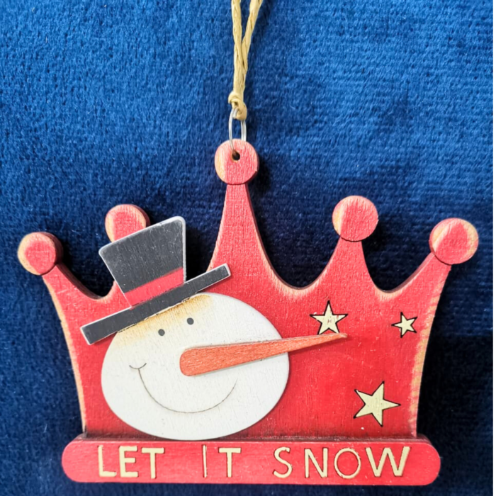 Let It Snow Wooden Hanging Ornament – 9 x 14 x 1 cm Snowman Crown Design (1 Pc) - Image 3