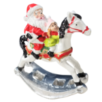 Santa Riding Horse Figurine – 14 x 10 x 4 cm Santa with Girl on Rocking Horse - Image 3