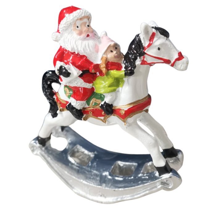 Santa Riding Horse Figurine – 14 x 10 x 4 cm Santa with Girl on Rocking Horse - Image 2