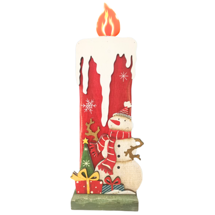 34 Snowman Wooden Christmas Candle Decoration – 34 x 10 cm - Image 1