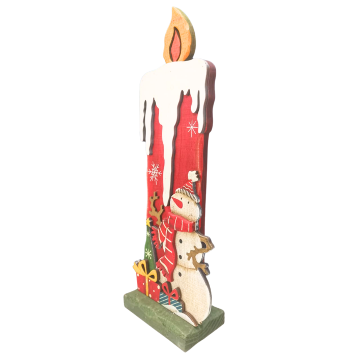 Snowman Wooden Christmas Candle Decoration – 34 x 10 cm - Image 3