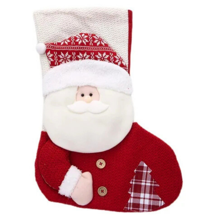 38 Christmas Santa Stocking – 45 x 29 cm Large Red Knit Xmas Stocking with Plush Santa Design, Soft Hanging Decoration for Fireplace, Home Décor Stuffers - Image 1