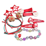 Christmas Hair Accessories Gift Box for Girls | 3 Pairs Hair Pins, 2 Rubber Bands & 1 Bracelet | Santa & Xmas Theme Hair Set for Kids | Holiday Gifting & Party - Image 4