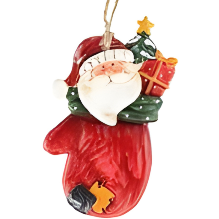 Set of 2 Santa Mitten Hanging Ornaments – 9 × 7 cm Christmas Tree Decorations - Image 3