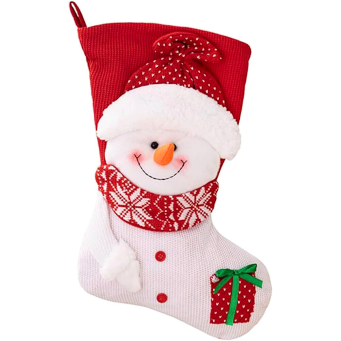 40 Christmas Snowman Stocking – 45 x 29 cm Large Knit Xmas Stocking with Plush Snowman - Image 1