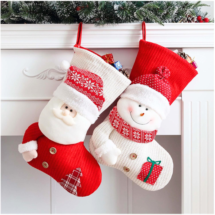 Christmas Snowman Stocking – 45 x 29 cm Large Knit Xmas Stocking with Plush Snowman - Image 4