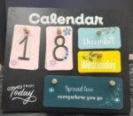 Wooden Desk Calendar with Interchangeable Date Cards, Black Base with Colorful Month and Day Display, Inspirational Quotes, Office Home Decor