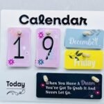 Wooden Desk Calendar with Interchangeable Date Cards, White Base with Colorful Month and Day Display