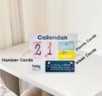 Wooden Desk Calendar with Interchangeable Date Cards, White Base with Colorful Month and Day Display - Image 9