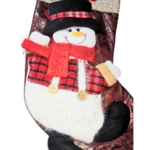 Christmas Snowman Stocking – 45 x 29 cm Large Burgundy & Beige Knit Xmas Stocking with Plush Snowman, Hanging Fireplace Decoration for Home Stuffers - Image 7